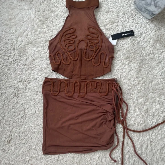 Fashion Nova Brown Mini Skirt Set - Picture 2 of 14